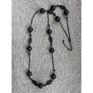 Vintage Black Filigree Bead Necklace Victorian Style